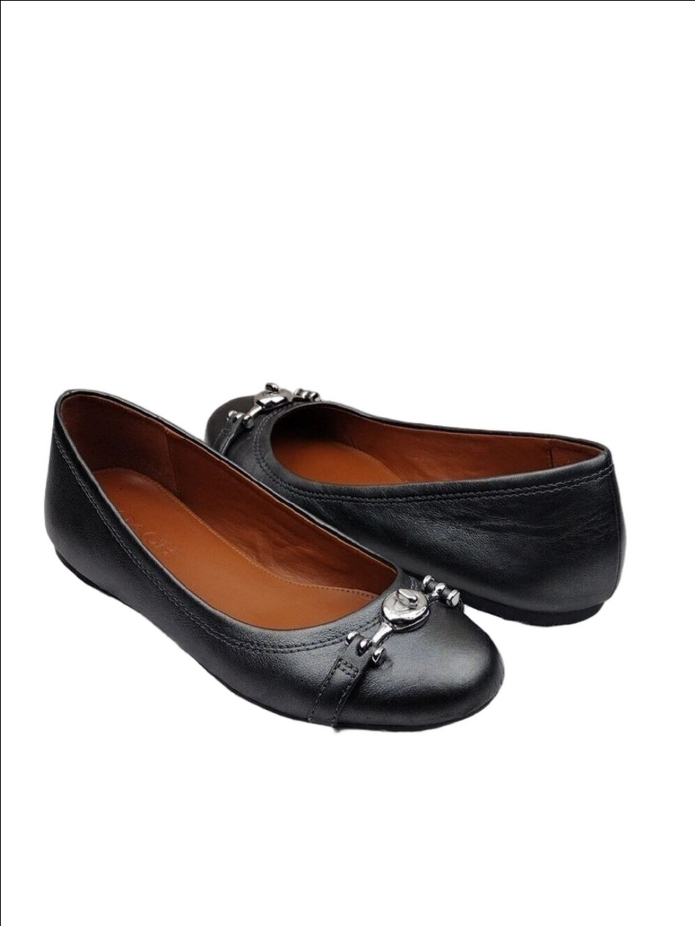 Coach Silver Black Leather Hardware Strap Upper Round Toe Slip On Flat Loafer